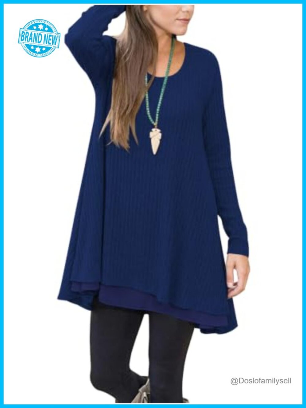 Womens Long Sleeve Tunic Sweater with Pockets Chiffon Hem